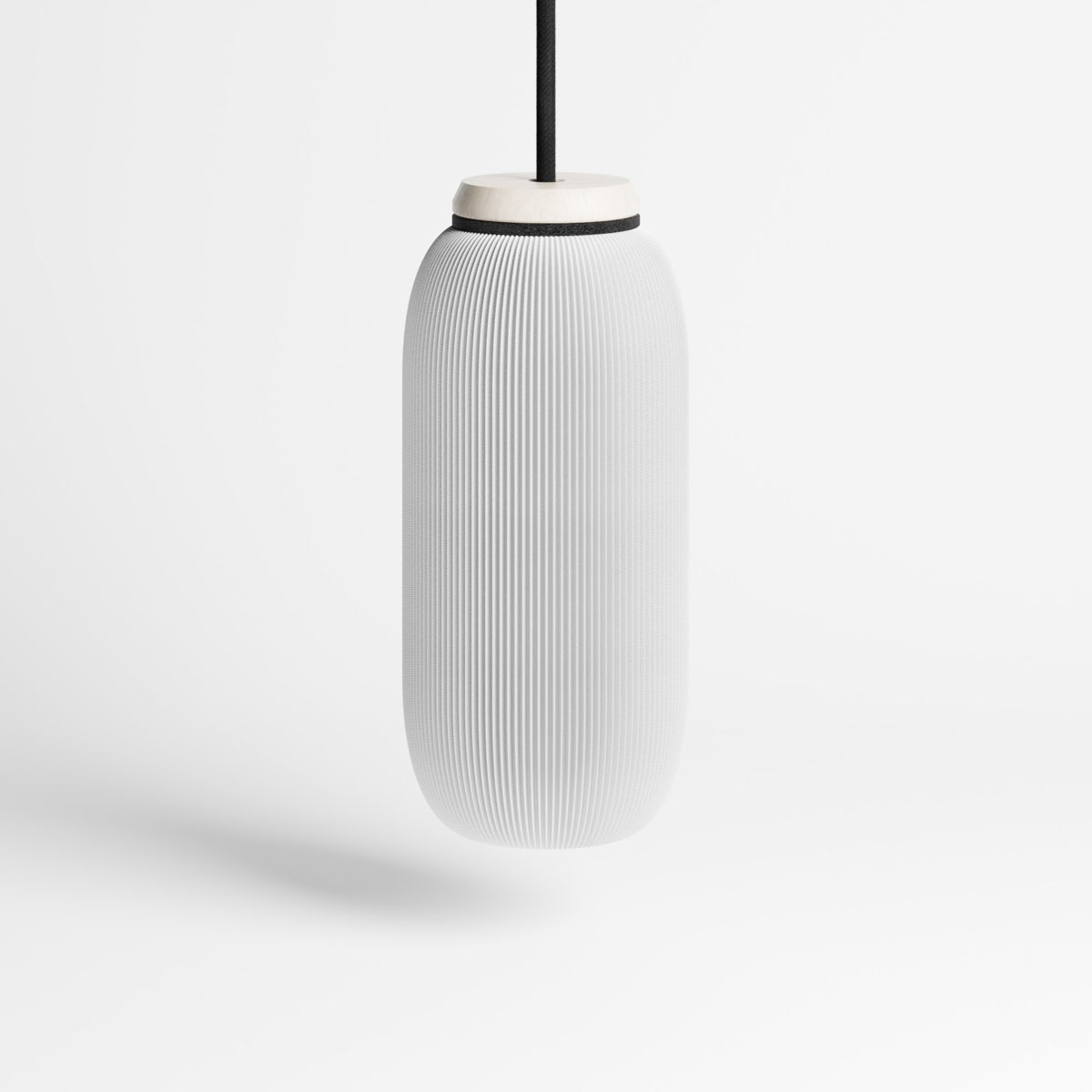 Pendelleuchte, Rund, PLA, Holz, Weiß, 26 cm Höhe, 12 cm Ø, Pflanzlicher Kunststoff (PLA), Massivholz Buche, 26 cm x 12 cm x 12 cm