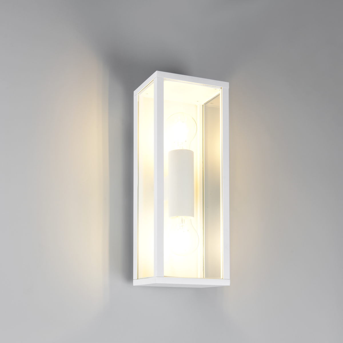 Aussen Wandleuchte, Weiss, Aludruckguss, Glas, 2 Spots, IP44, 38 cm Höhe