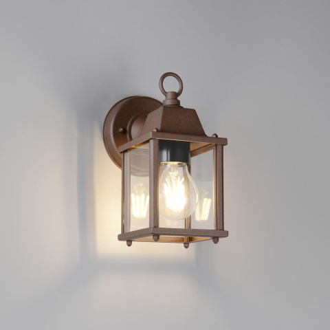 Aussen Wandleuchte, Rostfarbig, Aludruckguss, IP23, 23 cm Höhe