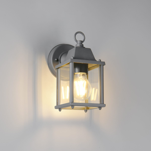 Aussen Wandleuchte, Anthrazit, Aludruckguss, Glas, IP23, 23 cm Höhe