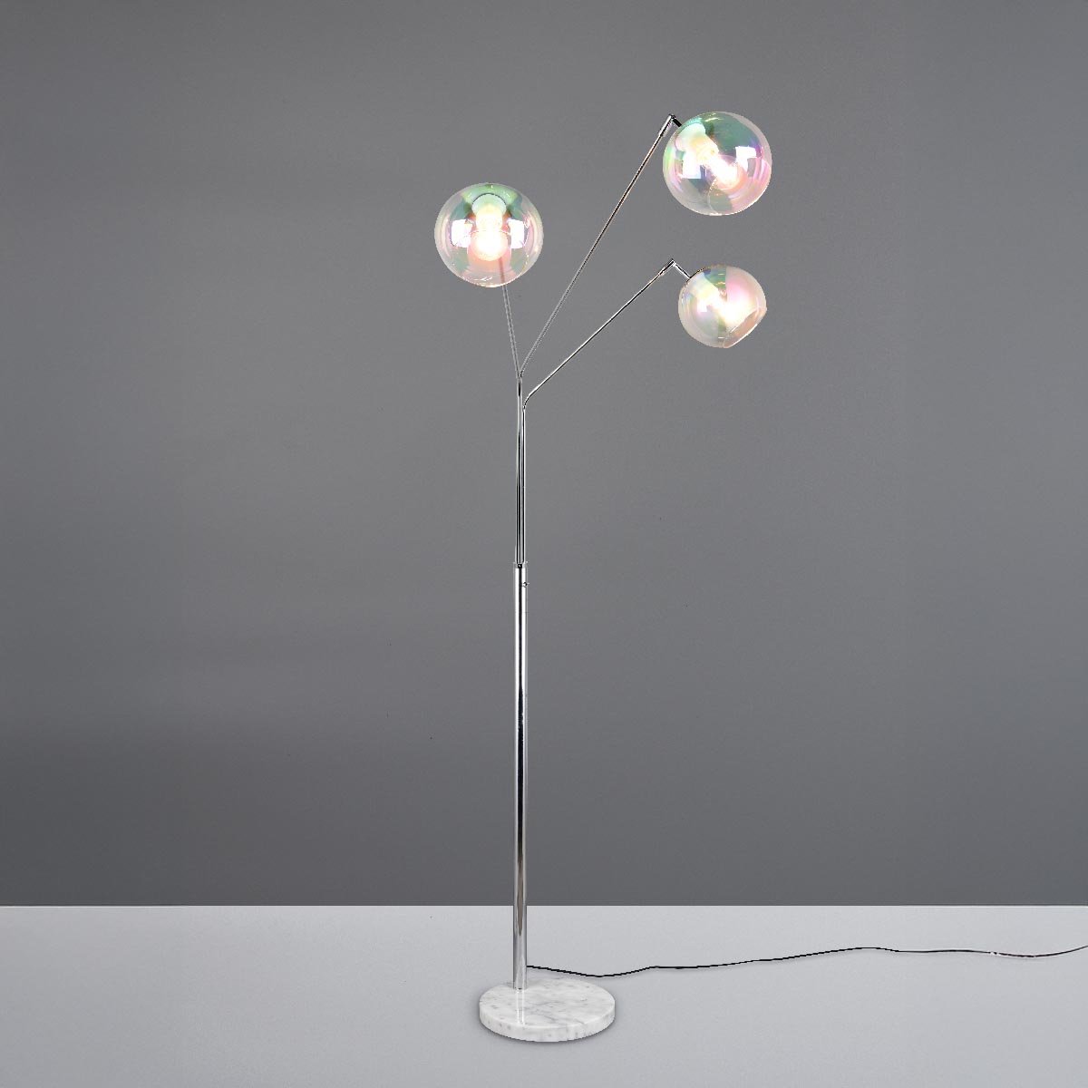 Stehleuchte, Chrom, 3 Lichtquellen, Schalter, 200 cm Höhe