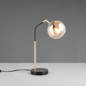 Schlafzimmerbeleuchtung, Nachttischbeleuchtung, Wohnzimmerbeleuchtung, Esszimmerbeleuchtung, Hotelzimmerbeleuchtung, Flurbeleuchtung, Gästezimmerbeleuchtung, Tischleuchte, Metall, Glas, Schwarz, Amber, Schnurschalter, 45 cm Höhe