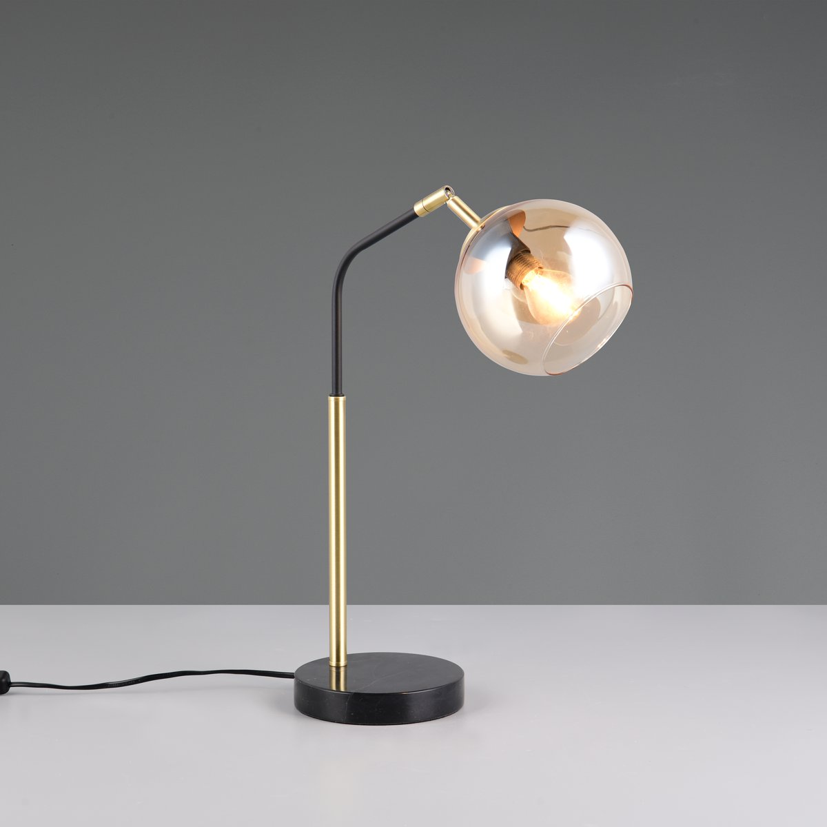 Schlafzimmerbeleuchtung, Nachttischbeleuchtung, Wohnzimmerbeleuchtung, Esszimmerbeleuchtung, Hotelzimmerbeleuchtung, Flurbeleuchtung, Gästezimmerbeleuchtung, Tischleuchte, Metall, Glas, Schwarz, Amber, Schnurschalter, 45 cm Höhe