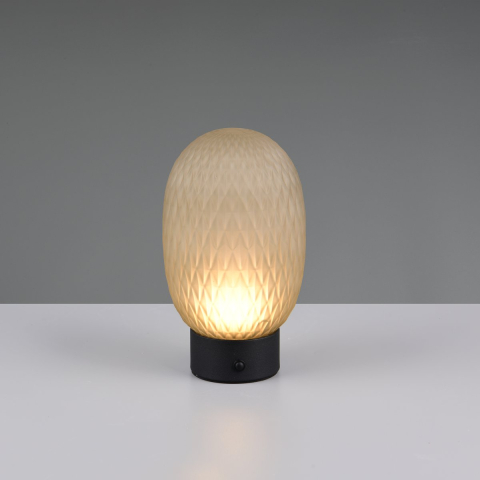 Nachttischbeleuchtung, Schlafzimmerbeleuchtung, Wohnzimmerbeleuchtung, Hotelzimmerbeleuchtung, Esszimmerbeleuchtung, Restaurantbeleuchtung, LED Tischleuchte, Glas, Grün, Schwarz, Akku, USB, Touch Dimmer, 21 cm Höhe