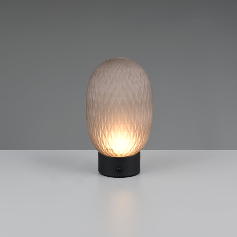 Nachttischbeleuchtung, Schlafzimmerbeleuchtung, Wohnzimmerbeleuchtung, Hotelzimmerbeleuchtung, Esszimmerbeleuchtung, Restaurantbeleuchtung, LED Tischleuchte, Glas, Rauchfarbe, Akku, USB, Touch Dimmer, 21 cm Höhe