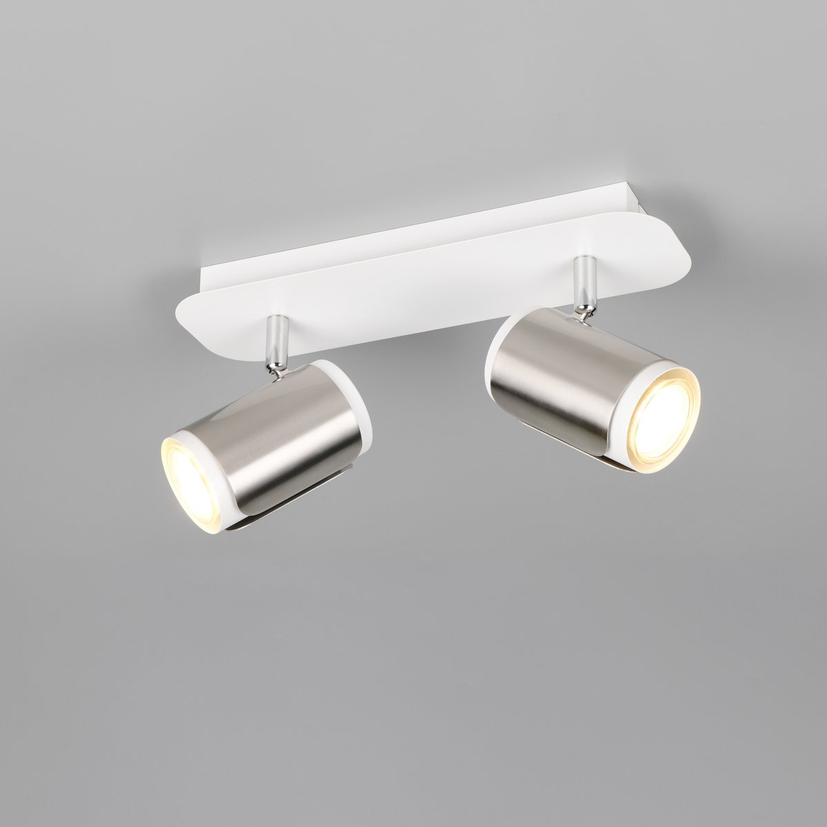 Deckenstrahler, 2 Spots, Nickel, Weiß, Metall, 30 cm x 12 cm
