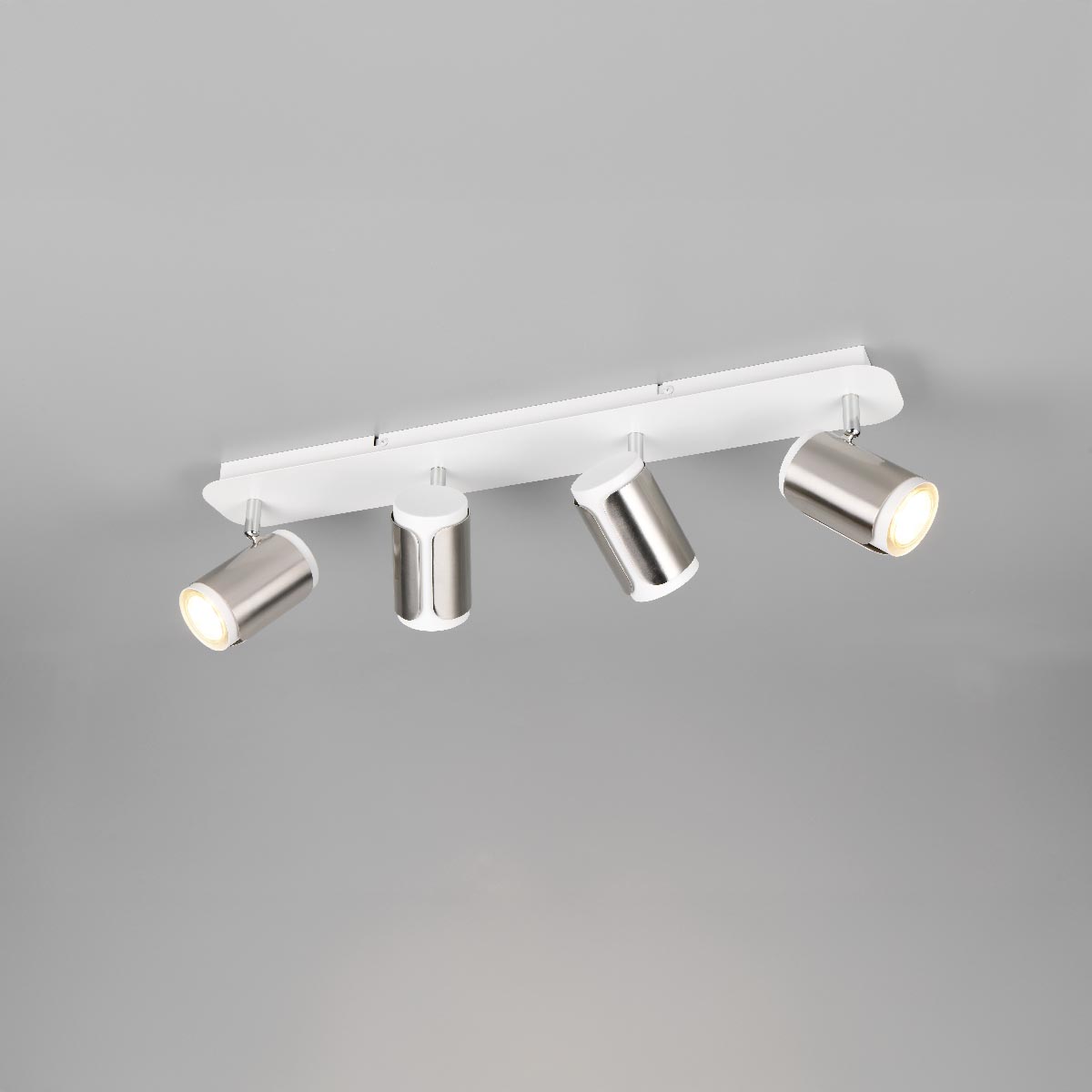 Deckenstrahler, 4 Spots, Verstellbar, Metall, Nickel, 60 x 12 cm