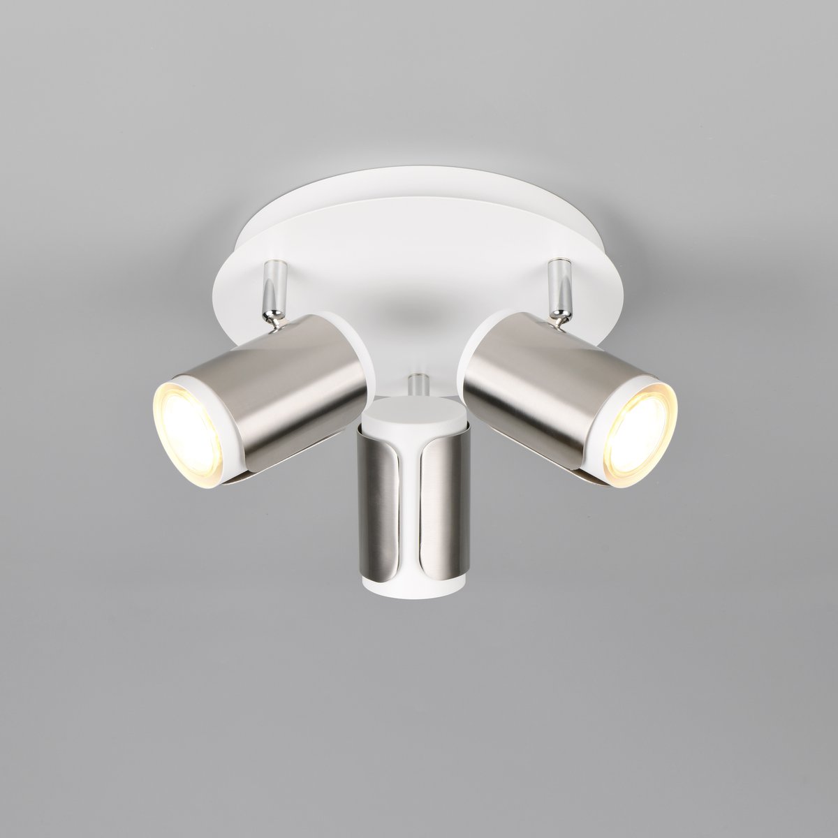 Deckenstrahler, Rund, Metall, Nickel, 3 Spots, 30 cm Ø