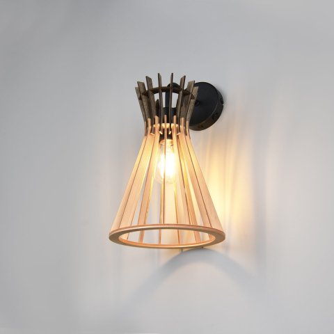 Wandleuchte, Metall, MDF, Schwarz, Braun, 24 cm Höhe