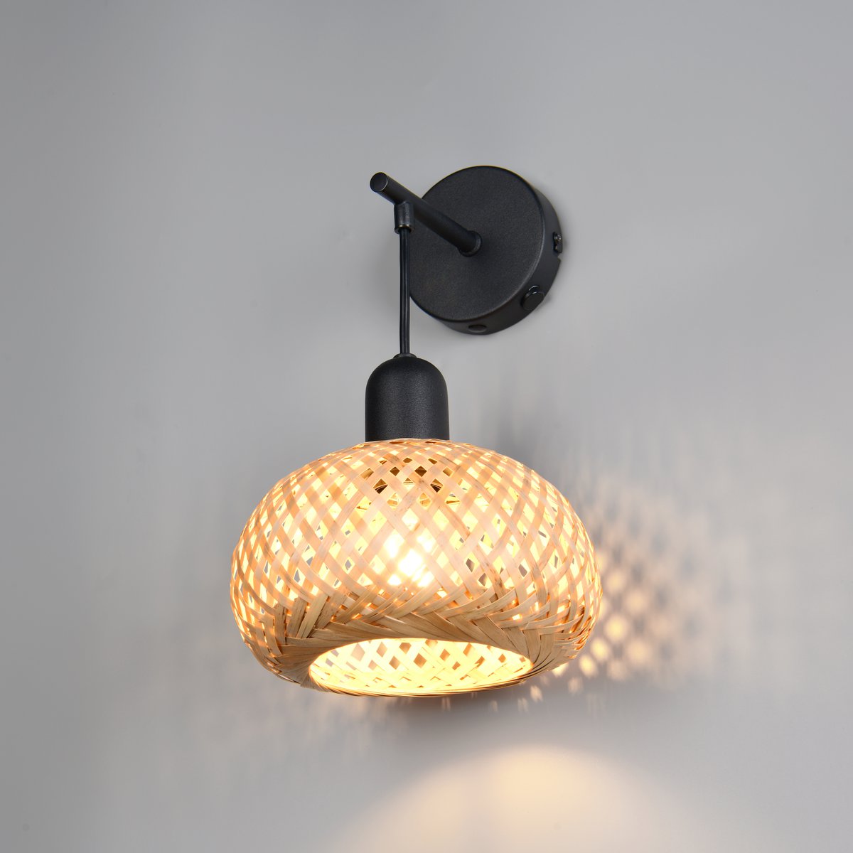 Wandleuchte, Bambus, Metall, Schwarz, 1 Spot, Schalter, 31 cm Höhe
