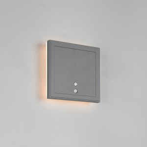 LED Aussen Wandleuchte, Anthrazit, Akku, Sensoren, IP54, 14 cm x 14 cm