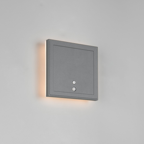 LED Aussen Wandleuchte, Anthrazit, Akku, Sensoren, IP54, 14 cm x 14 cm