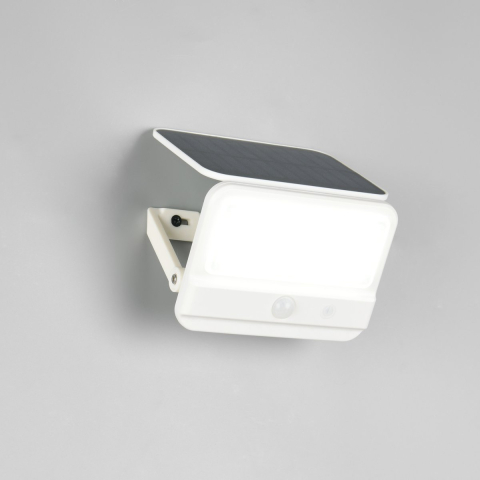 LED Aussen Wandleuchte, Weiss, Akku, Solar, Dämmerungssensor, IP44, 15 cm x 12 cm