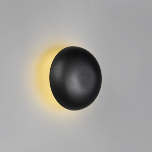 LED Wandleuchte, Schwarz, Metall, Akku, Touch Dimmer, Rund, 16 cm Ø