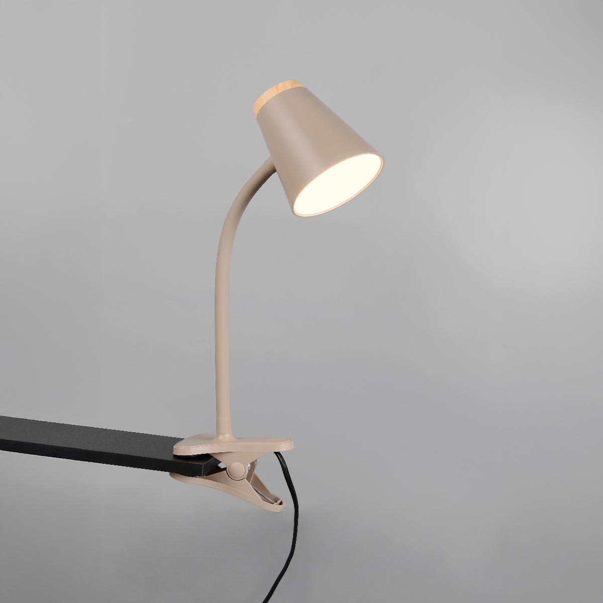 LED Klemmleuchte, Beige, Kunststoff, Flexarm, Schalter, 33 cm Höhe