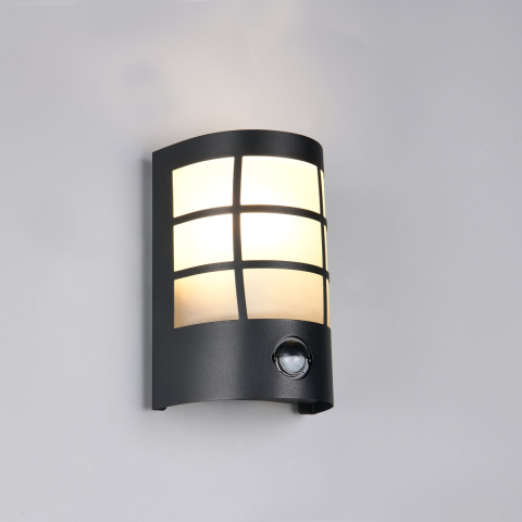Aussen Wandleuchte, Edelstahl, Schwarz, Bewegungssensor, IP44, 20 cm Höhe