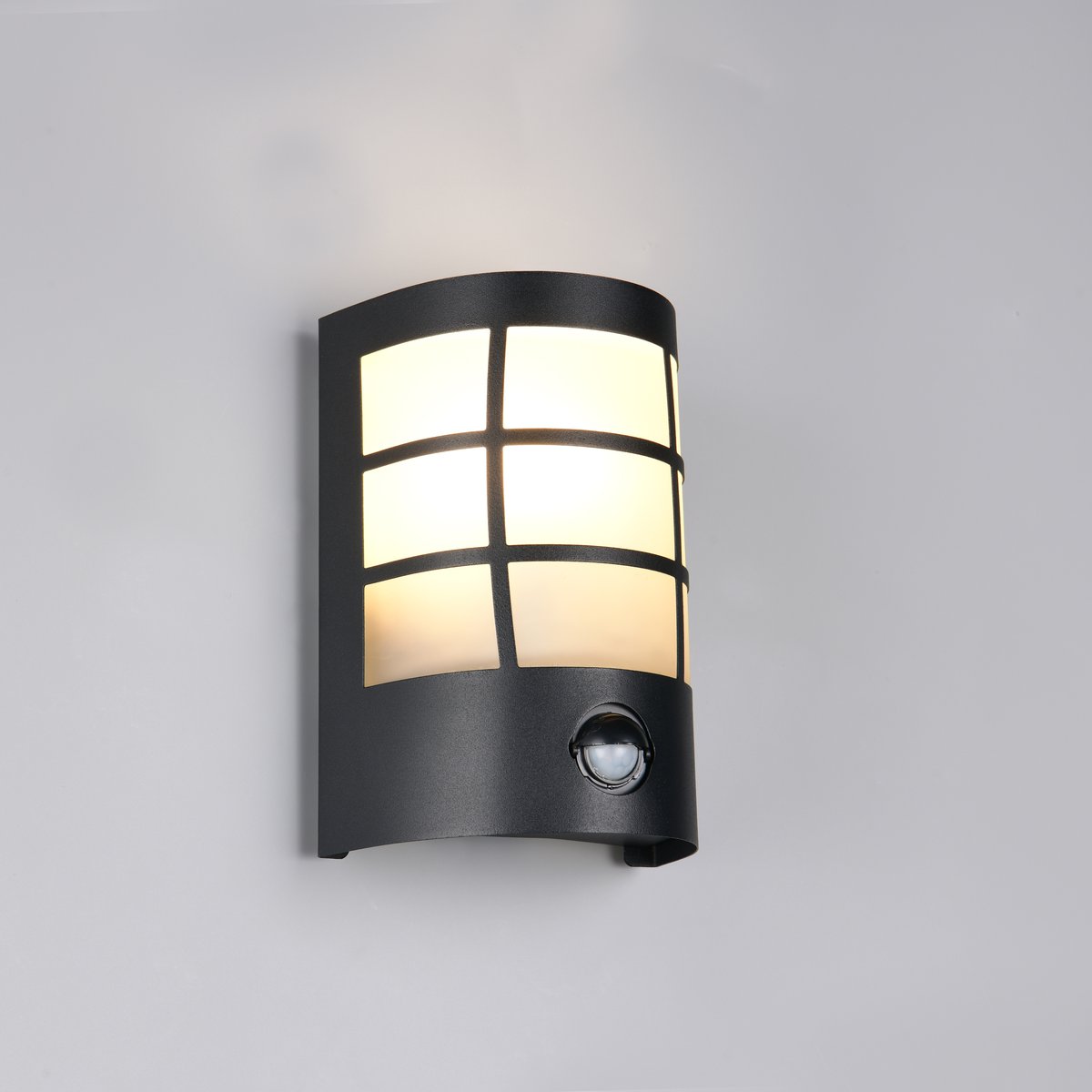 Aussen Wandleuchte, Edelstahl, Schwarz, Bewegungssensor, IP44, 20 cm Höhe