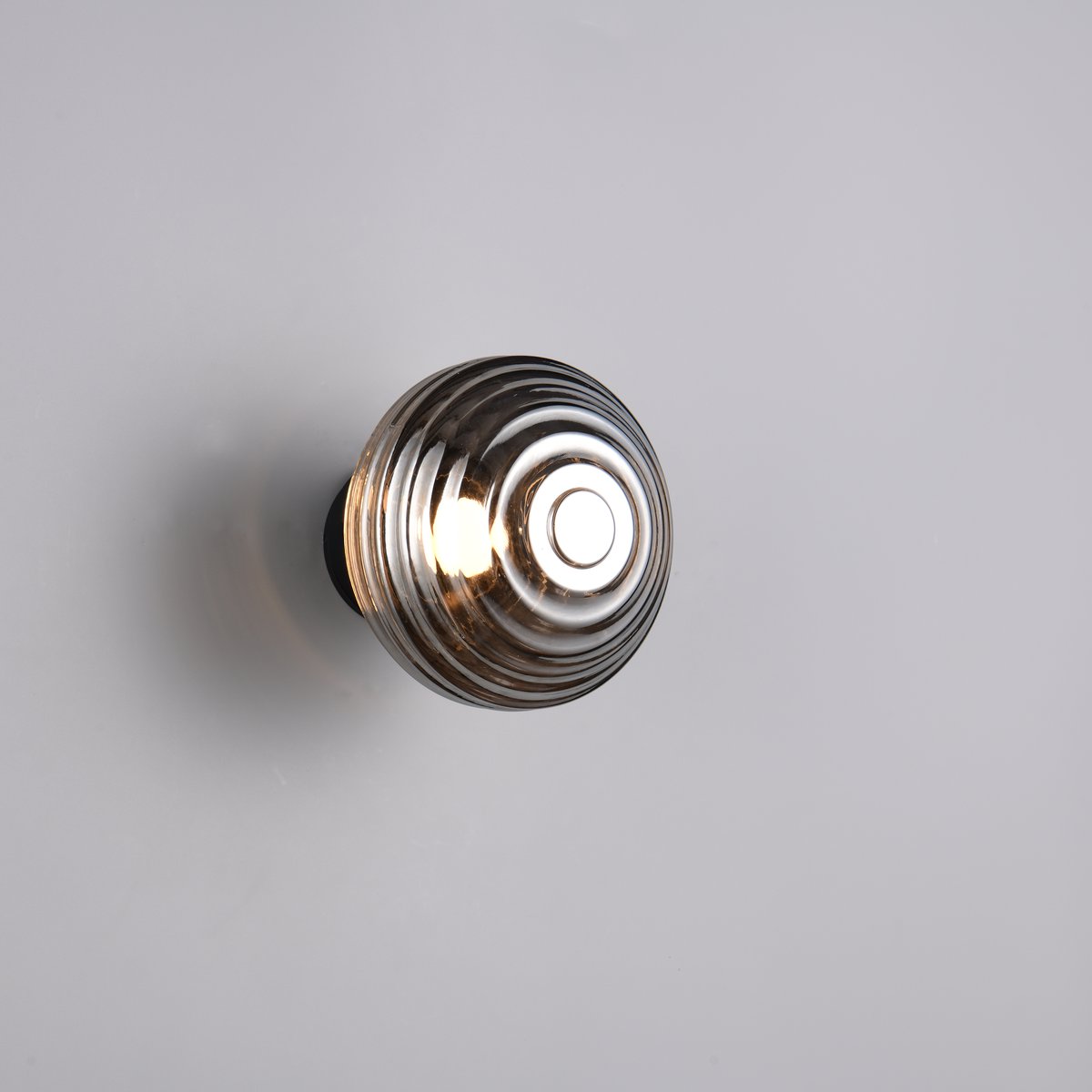 LED Wandleuchte, Metall, Glas, Schwarz, Rauchfarbe, Akku, Touch Funktion, Dimmbar, 16 cm Ø