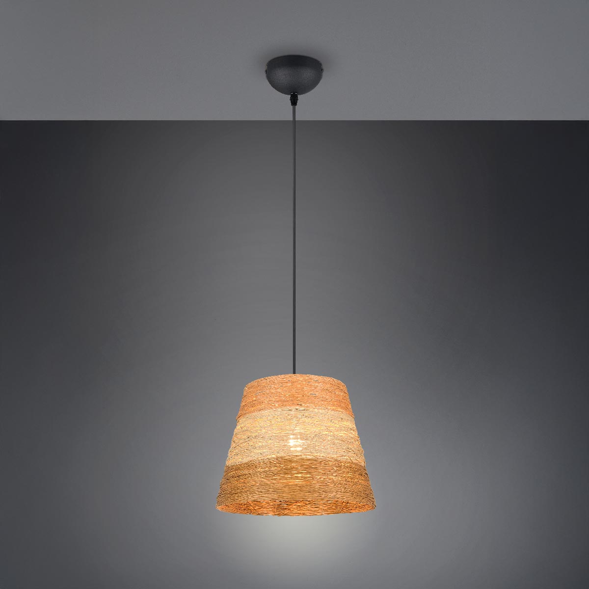 Pendelleuchte, Schwarz, Braun, Papiergarn, Konisch, 30 cm Ø