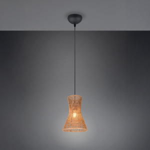 Pendelleuchte, Schwarz, Braun, Papiergarn, Höhe anpassbar, 20 cm Ø