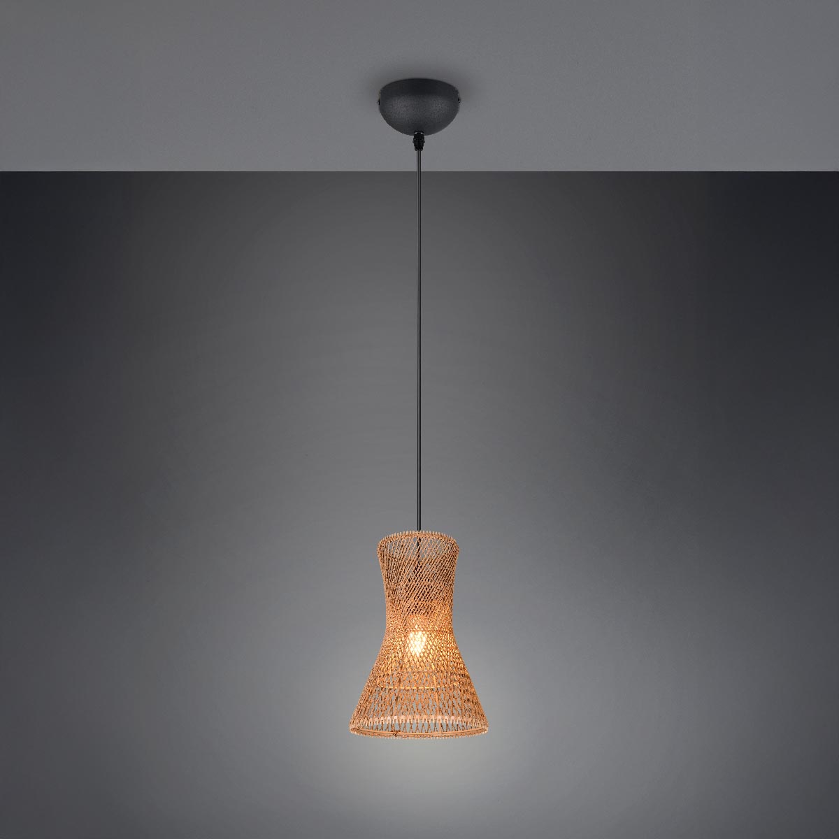 Pendelleuchte, Schwarz, Braun, Papiergarn, Höhe anpassbar, 20 cm Ø