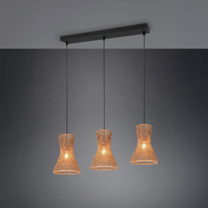 Pendelleuchte, Schwarz, Papiergarn, 3 Strahler, 75 cm x 20 cm