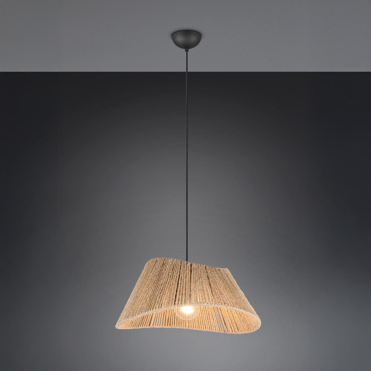 Pendelleuchte, Jute, Metall, E27, Höhe anpassbar, 52 cm Ø