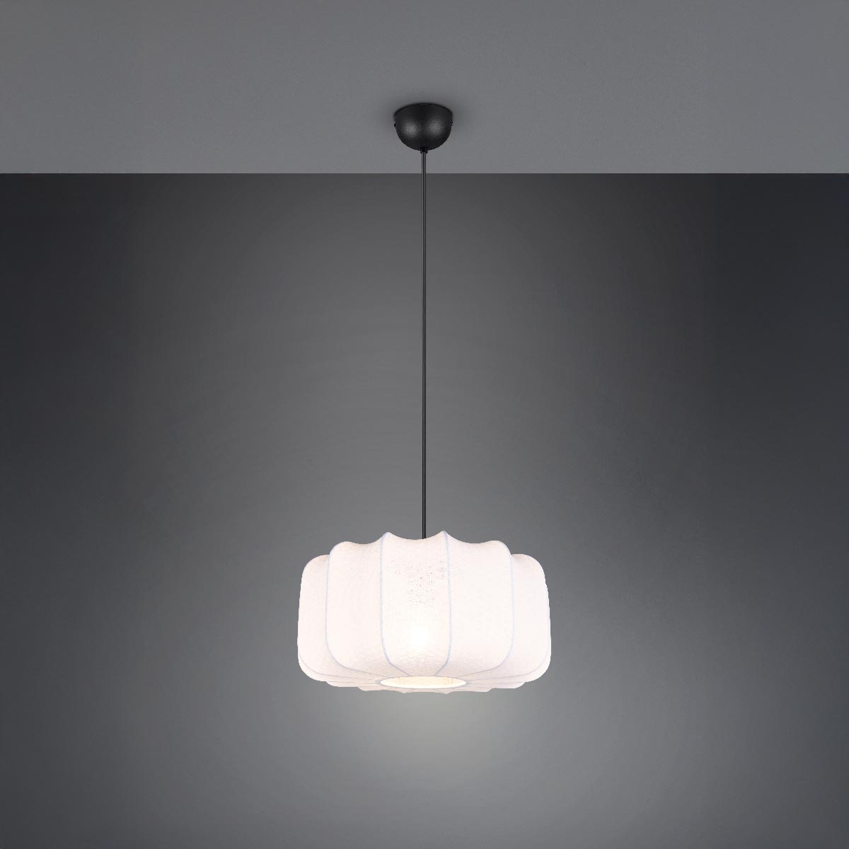 Pendelleuchte, Schwarz, Weiss, Stoff, Höhe anpassbar, 40 cm Ø