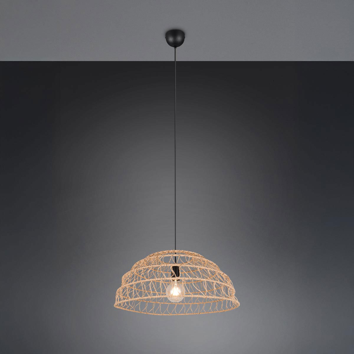 Pendelleuchte, Braun, Papiergarn, Höhe anpassbar, 60 cm Ø