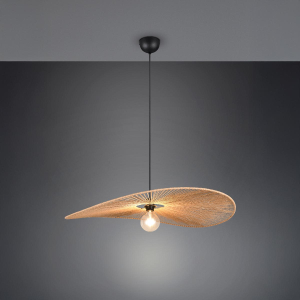 Pendelleuchte, Schwarz, Braun, Höhe anpassbar, Papiergarn, 78 cm Ø