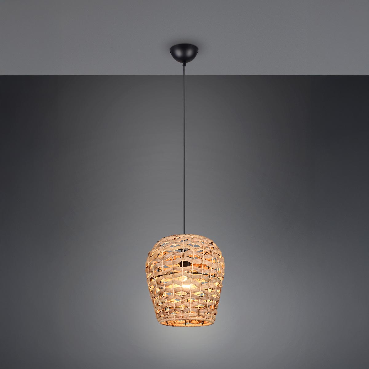 Pendelleuchte, Bambus, Wasserhyazinthe, Höhe anpassbar, 29 cm Ø