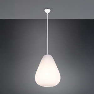 Pendelleuchte, Metall, Stoff, Weiss, Höhe verstellbar, 35 cm Ø