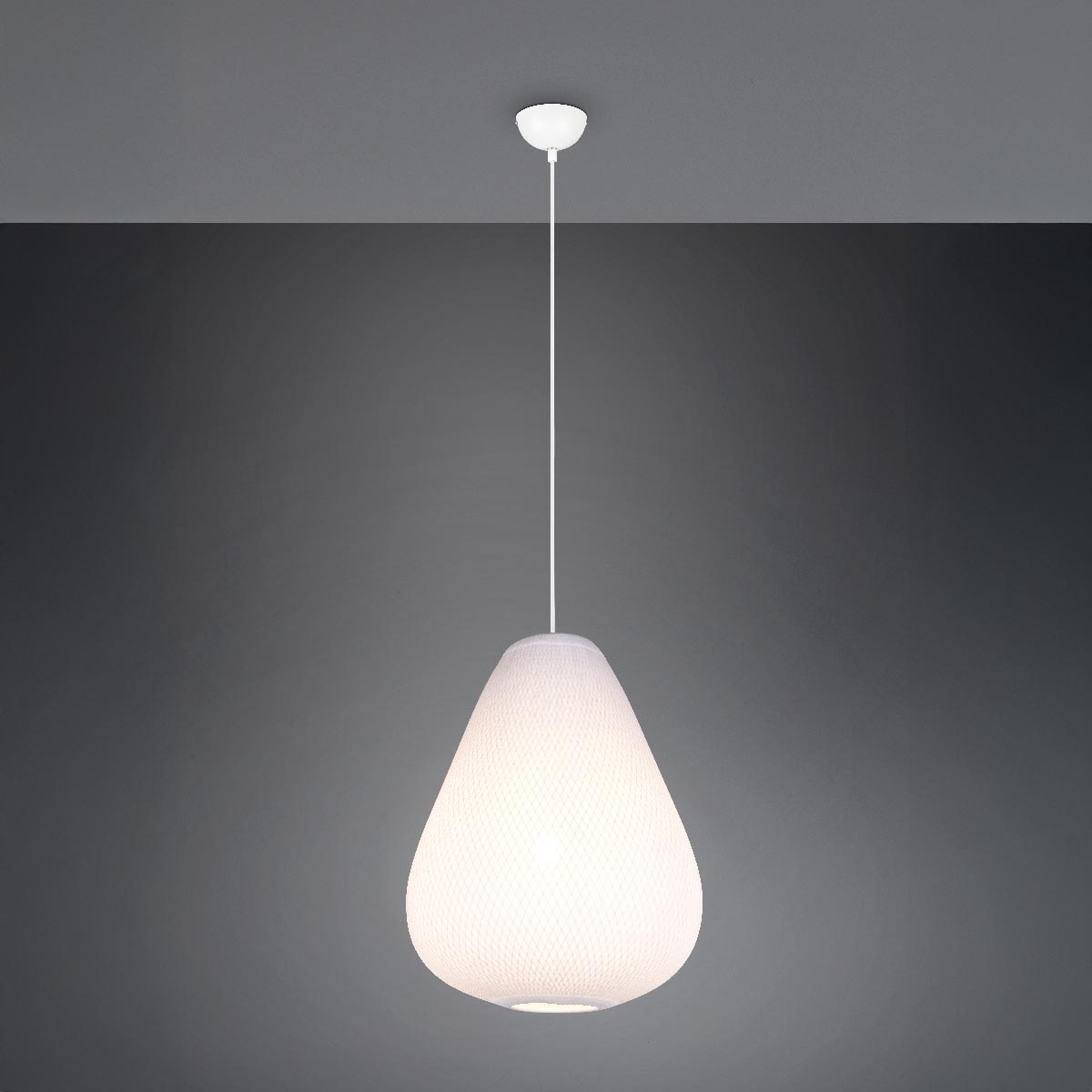 Pendelleuchte, Metall, Stoff, Weiss, Höhe verstellbar, 35 cm Ø