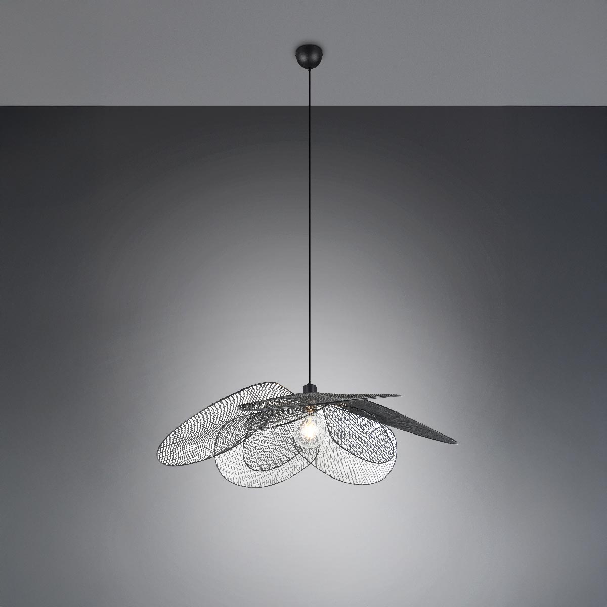 Pendelleuchte, Schwarz, Metall, Höhe anpassbar 87 cm Ø