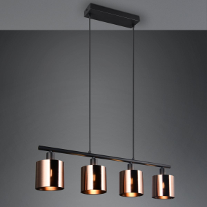 Pendelleuchte, 4 Strahler, Metall, Bronzefarbig, 150 cm x 75 cm