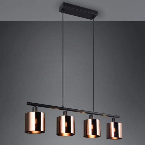 Pendelleuchte, 4 Strahler, Metall, Bronzefarbig, 150 cm x 75 cm