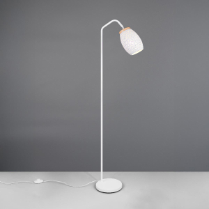 Stehleuchte, Metall, Holz, Weiss, Fussschalter, 147 cm Höhe