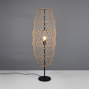 Stehleuchte, Schwarz, Metall, Hanf, Natur, Boho-Design, Fussschalter, 120 cm Höhe
