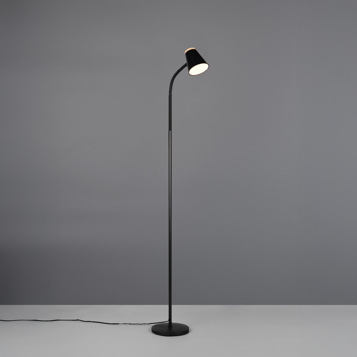 LED Stehleuchte, Schwarz, Schalter, Flexhals, 145 cm Höhe