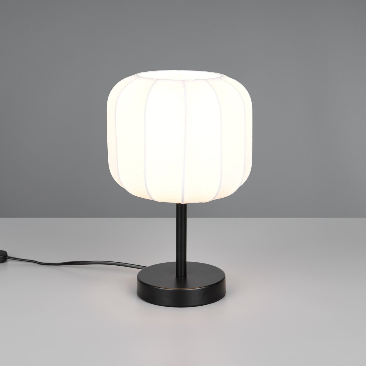 Tischleuchte, Metall, Stoff, Schwarz, Weiss, Schnurschalter, 32 cm Höhe  