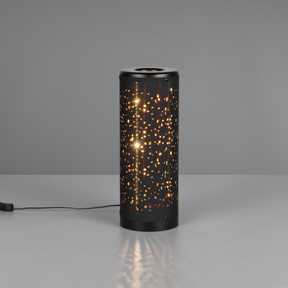 LED Tischleuchte, Schwarz, Stoff, Schnurschalter, 35 cm Höhe