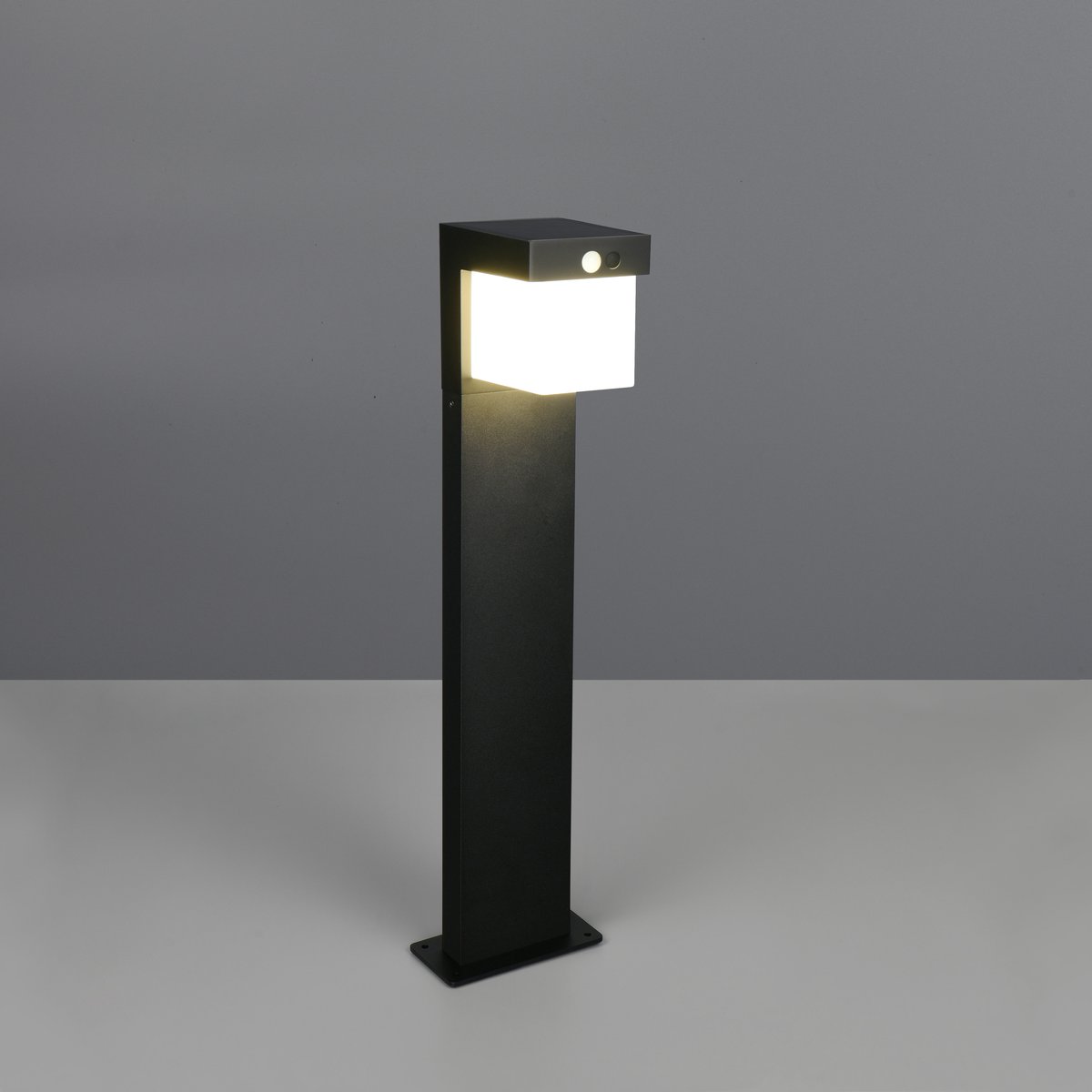 LED Aussen Stehleuchte, Pfosten, Schwarz, Akku, Solar, IP44, 50 cm Höhe