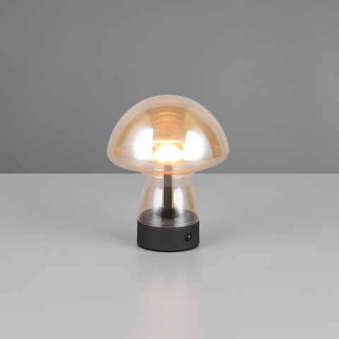 LED Tischleuchte, Amber, Glas, Akku, 4-fach Touch, 18 cm Höhe