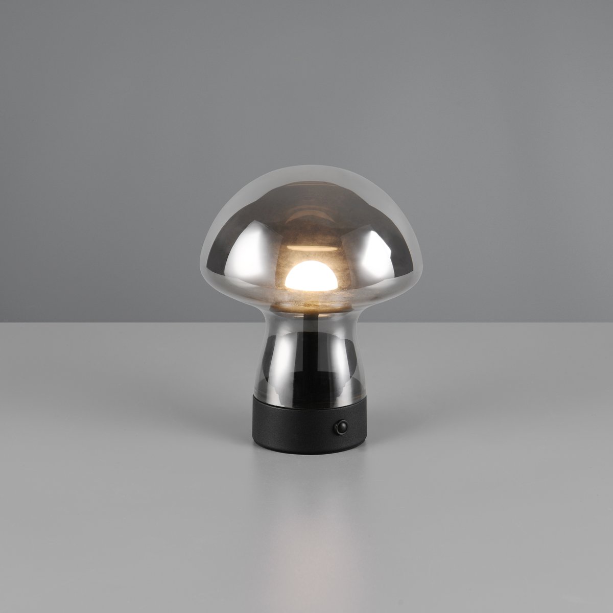 LED Tischleuchte, Akku, Glas, Rauchfarbe, Touch Funktion, 18 cm Höhe