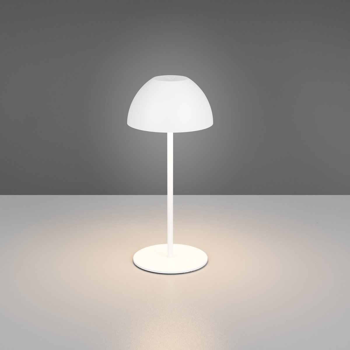 LED Aussen Tischleuchte, Weiss, Dimmer, Akku, IP44, 20 cm Höhe