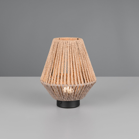 LED Tischleuchte, Papiergarn, Akku, Touch Funktion, Braun, 22 cm Höhe