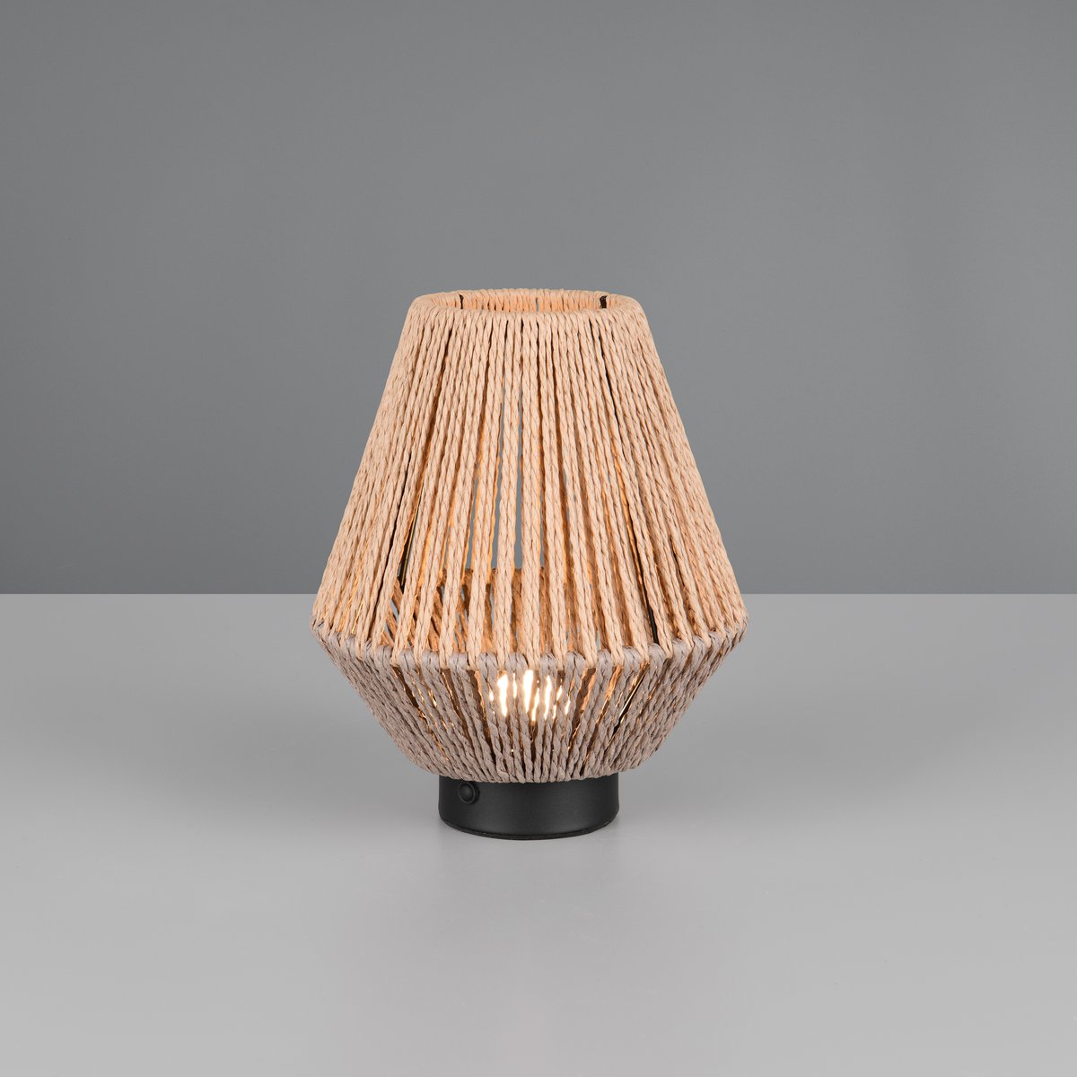 LED Tischleuchte, Papiergarn, Akku, Touch Funktion, Braun, 22 cm Höhe