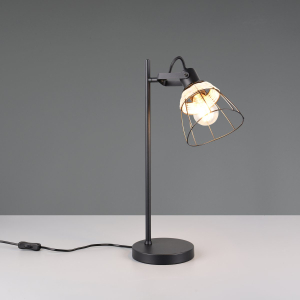 Tischleuchte, Metall, Rattan, Natur, Schwarz, Schnurschalter, 50 cm Höhe