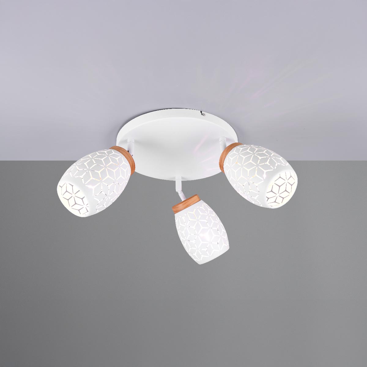 Deckenleuchte, 3 Strahler, Metall, Weiss, Muster, 58 cm Ø