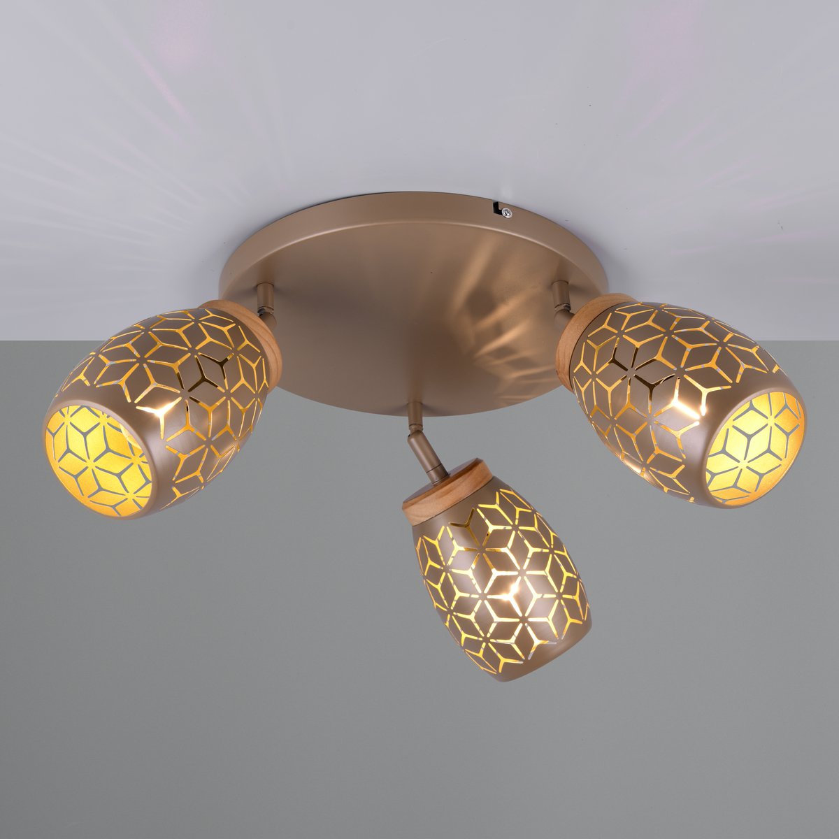 Deckenleuchte, 3 Strahler, Metall, Coffee, Muster, 58 cm Ø